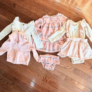 Baby Girl Outfit Bundle 9M Pink Neutral Sets Dresses Hoodie 5pc Cute